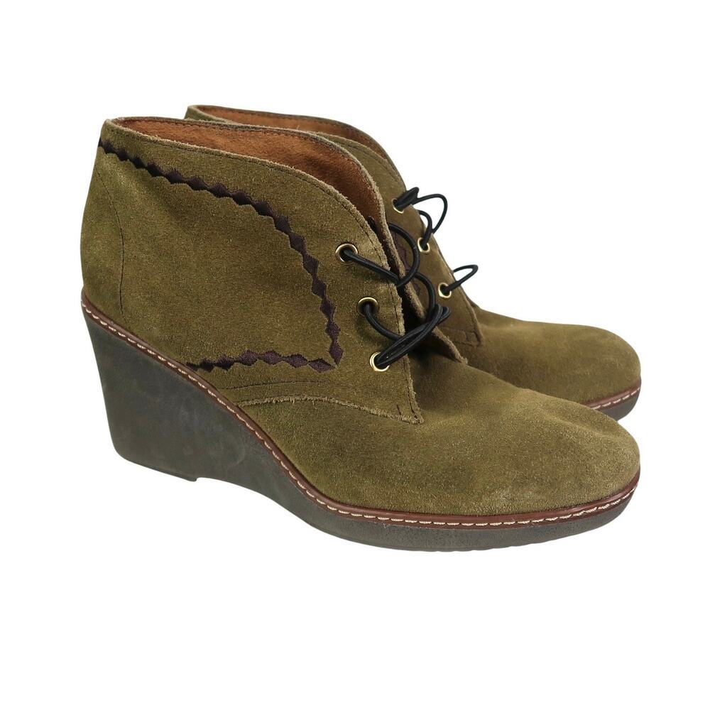 Naturalizer Olive Green Suede Leather Lace-Up Wedge Ankle Boots Size 8